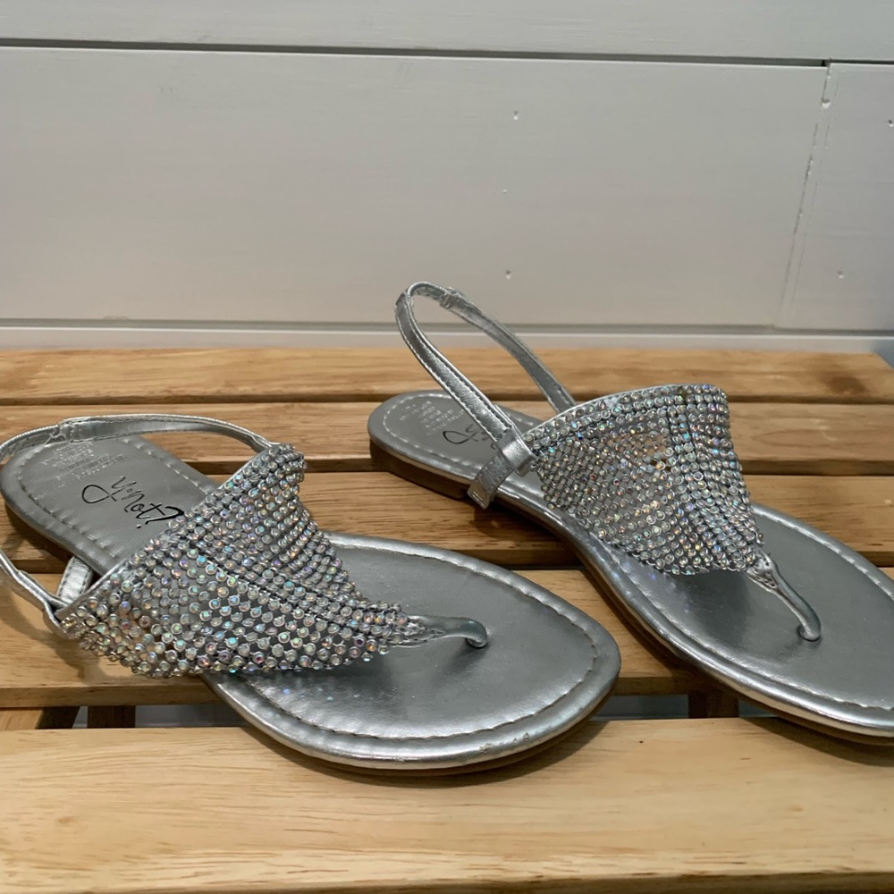 Silver sandals with fun jewel embellishment. - Picture 2 of 6